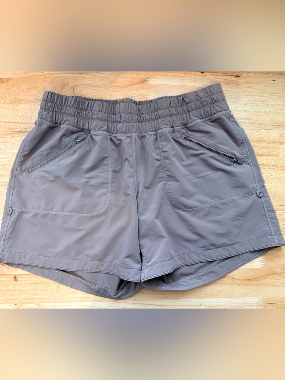 Zella Taupe Mini Skirt with Elastic Waist and Zip Pockets